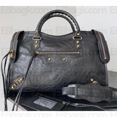 Balenciaga Classic City Large Handbag in Arena calfskin Black/Gold