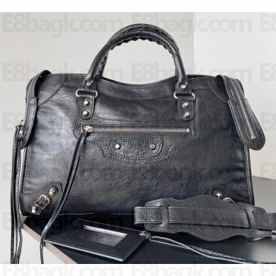 Balenciaga Classic City Large Handbag in Arena Lambskin Black/Silver