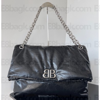 Balenciaga Monaco Large Chain Bag in Arena calfskin Black/Silver 2023