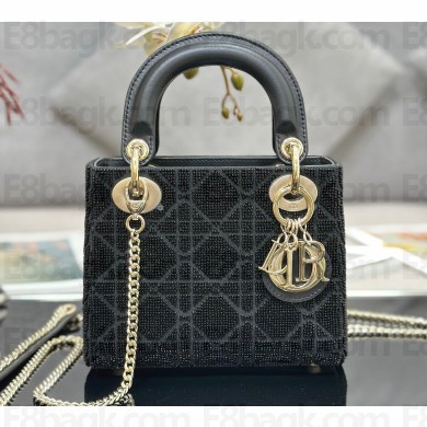 Dior Mini Lady Dior Bag in Black Cannage Cotton with Micropearl Embroidery