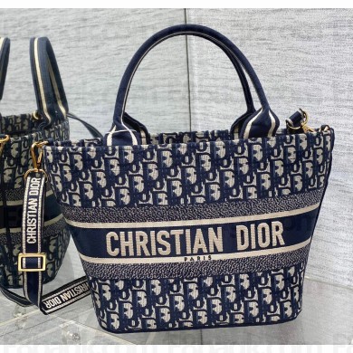 Dior Tote Bag In Blue and Beige Dior Oblique Embroidery 2024