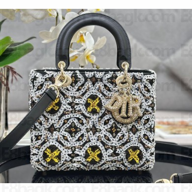 Dior Medium Lady Dior Bag in Black with Bead Embroidery