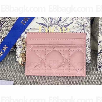Dior Lady Dior Five-Slot Card Holder in Cannage Lambskin Pink