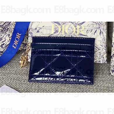 Dior Lady Dior Five-Slot Card Holder in Patent Cannage Calfskin Dark Blue