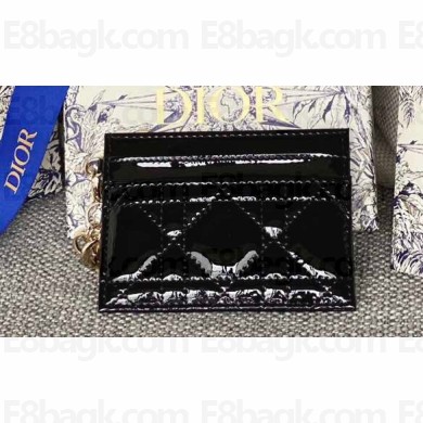 Dior Lady Dior Five-Slot Card Holder in Patent Cannage Calfskin Black