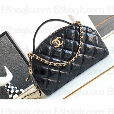Chanel Calfskin & Gold-Tone Metal Chain Bowling Bag AP3586 Black 2024