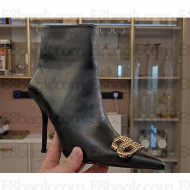 Balenciaga Heel 10cm BB Ankle Boots in black shiny soft calfskin 2024