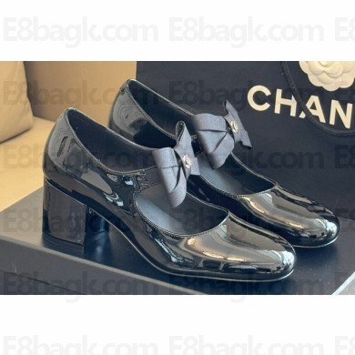 Chanel Patent Calfskin & Grosgrain Bow Mary Janes G45356 Black 2024