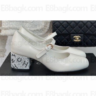 Chanel Strass Heel 4.5cm Mary Janes G45473 White 2024