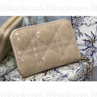 Lady Dior Voyageur Small Coin Purse in Beige Patent Cannage Calfskin 2024