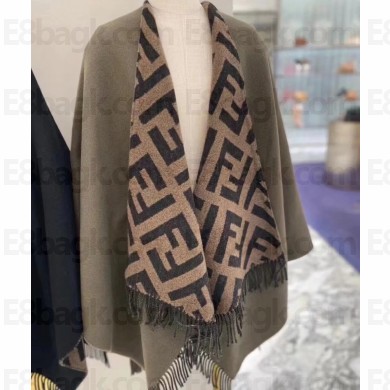 Fendi FF Dark Green wool and cashmere poncho Top Quality