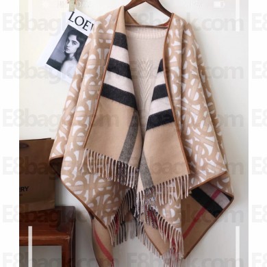 Burberry Monogram Wool Cashmere Reversible Cape Beige Top Quality