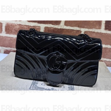 Gucci GG Marmont patent Small shoulder bag 443497 Black 2024
