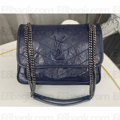Saint Laurent Niki Baby Bag in Crinkled Vintage Leather 633160 Navy Blue