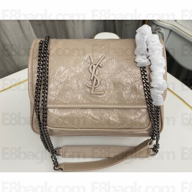 Saint Laurent Niki Baby Bag in Crinkled Vintage Leather 633160 Beige