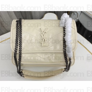 Saint Laurent Niki Baby Bag in Crinkled Vintage Leather 633160 Creamy
