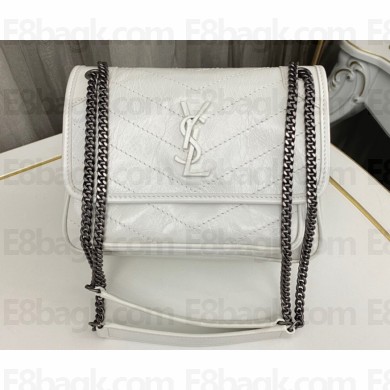Saint Laurent Niki Baby Bag in Crinkled Vintage Leather 633160 White