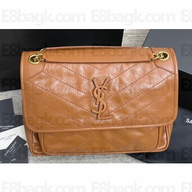 Saint Laurent Niki medium Bag in Crinkled Vintage Leather 633158 Caramel