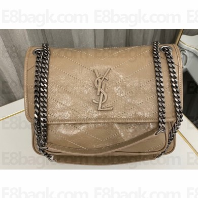 Saint Laurent Niki medium Bag in Crinkled Vintage Leather 633158 Apricot