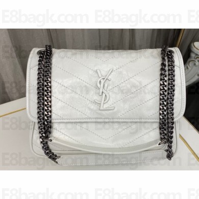 Saint Laurent Niki medium Bag in Crinkled Vintage Leather 633158 White