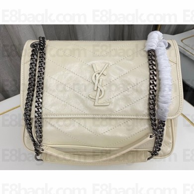Saint Laurent Niki medium Bag in Crinkled Vintage Leather 633158 Creamy