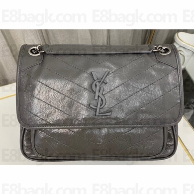 Saint Laurent Niki medium Bag in Crinkled Vintage Leather 633158 Etoupe