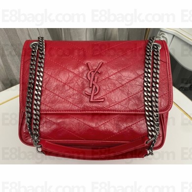 Saint Laurent Niki medium Bag in Crinkled Vintage Leather 633158 Red