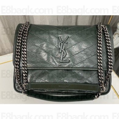 Saint Laurent Niki medium Bag in Crinkled Vintage Leather 633158 Emerald Green
