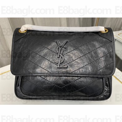 Saint Laurent Niki medium Bag in Crinkled Vintage Leather 633158 Black/Gold