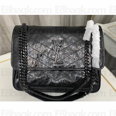 Saint Laurent Niki medium Bag in Crinkled Vintage Leather 633158 Black