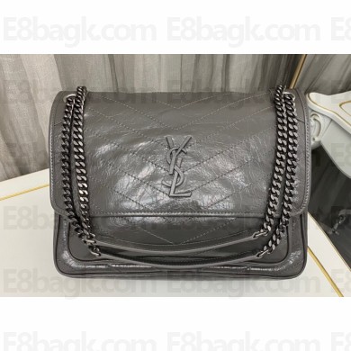 Saint Laurent Niki Large Bag in Crinkled Vintage Leather 498883 Gray