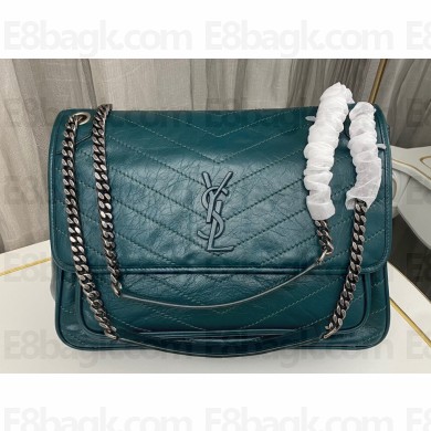 Saint Laurent Niki Large Bag in Crinkled Vintage Leather 498883 Green