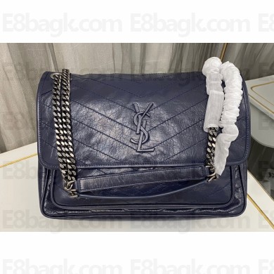 Saint Laurent Niki Large Bag in Crinkled Vintage Leather 498883 Navy Blue