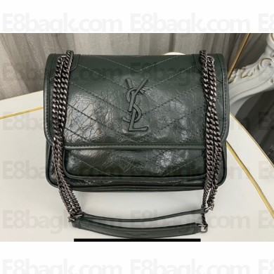 Saint Laurent Niki Baby Bag in Crinkled Vintage Leather 633160 Emerald Green