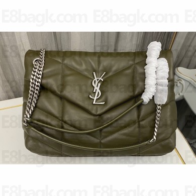 Saint Laurent puffer medium Bag in nappa leather 577475 Olive Green/Silver