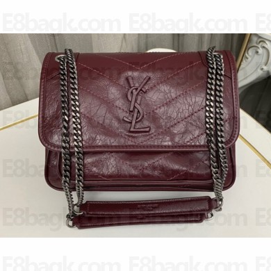 Saint Laurent Niki Baby Bag in Crinkled Vintage Leather 633160 Burgundy