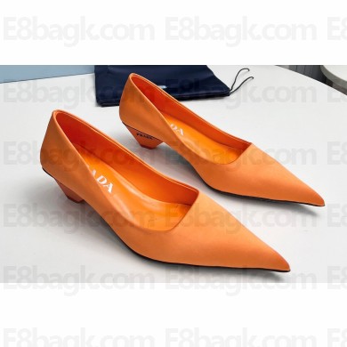 Prada Heel 4cm Satin Pointed Toe Pumps Orange Spring 2024