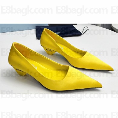 Prada Heel 4cm Satin Pointed Toe Pumps Yellow Spring 2024