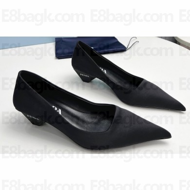 Prada Heel 4cm Satin Pointed Toe Pumps Black Spring 2024