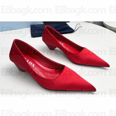 Prada Heel 4cm Satin Pointed Toe Pumps Red Spring 2024