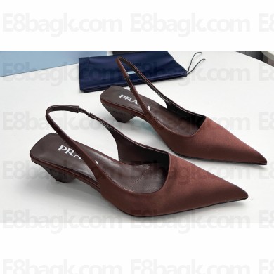 Prada Heel 4cm Satin Pointed Toe Slingbacks Coffee Spring 2024