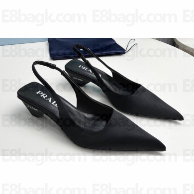 Prada Heel 4cm Satin Pointed Toe Slingbacks Black Spring 2024