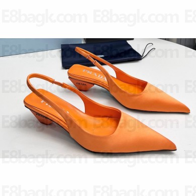 Prada Heel 4cm Satin Pointed Toe Slingbacks Orange Spring 2024