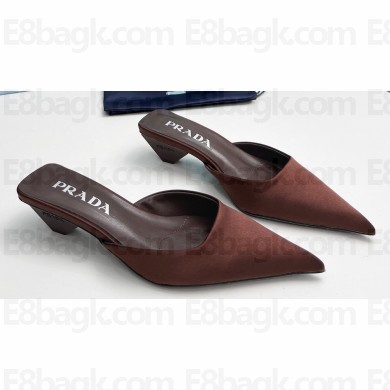 Prada Heel 4cm Satin Pointed Toe Mules Coffee Spring 2024