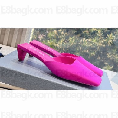 Prada Heel 3cm Satin Square Toe Mules Fuchsia Spring 2024