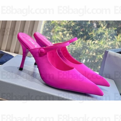 Prada Heel 9cm Satin Mules with Strap Fuchsia Spring 2024