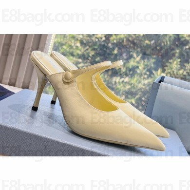 Prada Heel 9cm Satin Mules with Strap Yellow Spring 2024