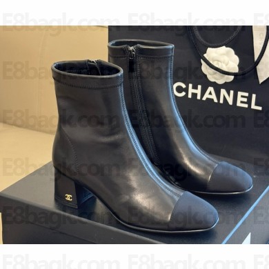 Chanel Black Lambskin & Grosgrain Ankle Boots 2024
