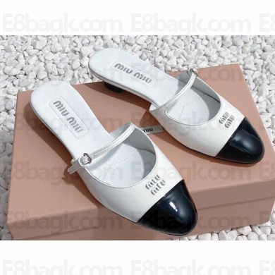 Miu Miu Patent Calfskin Mules with Strap White 2024