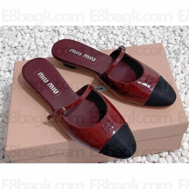 Miu Miu Patent Calfskin Mules with Strap Burgundy 2024